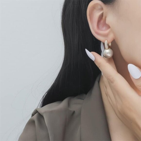 ⚡Gold Hoop Earrings with Purple Pearl and Crystal Pave Elegant Drop Jewelry - Picture 7 of 7